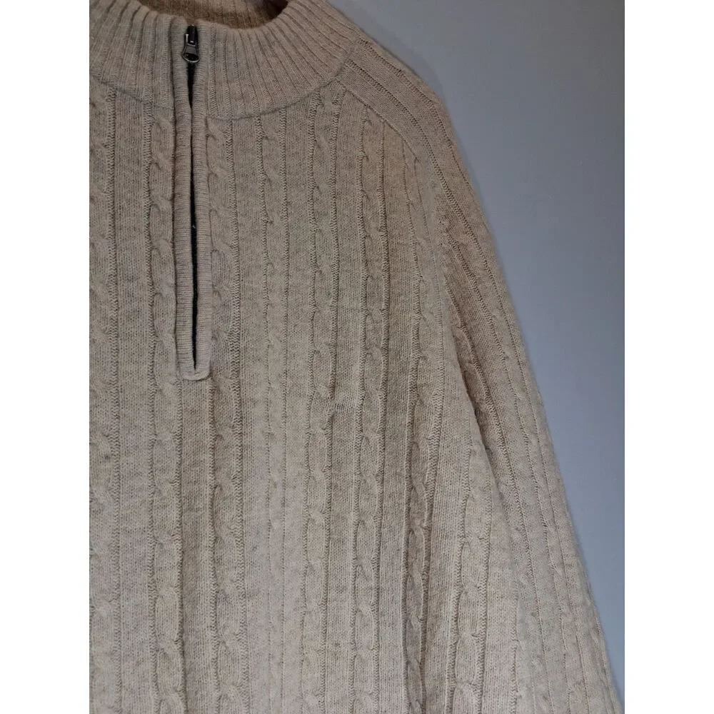 Davis & Squire Mens xxl sweater cable knit 100% lambswool beige Pullover